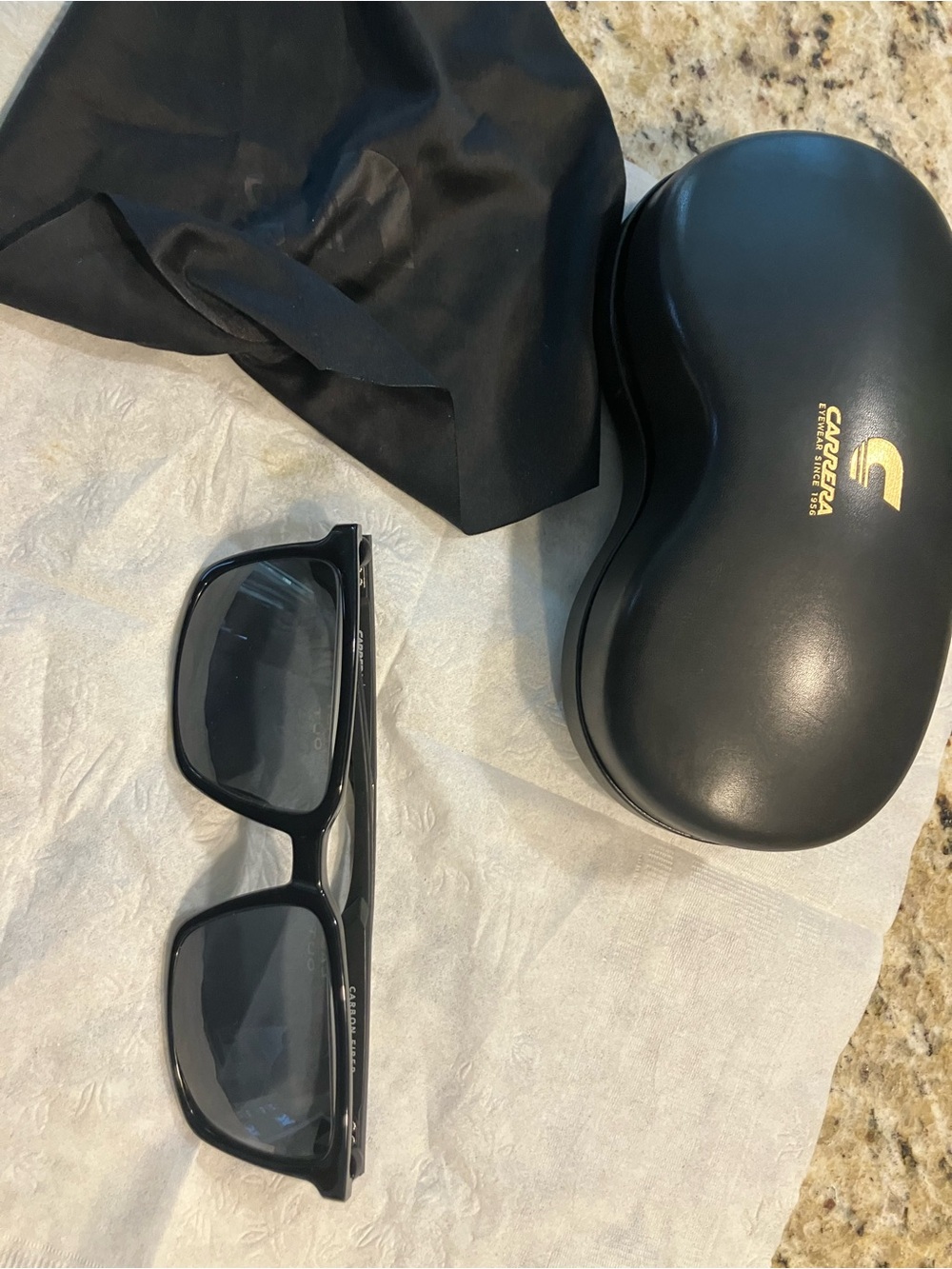 Carrera Black Sunglasses with Gold-Logo Hard Case
